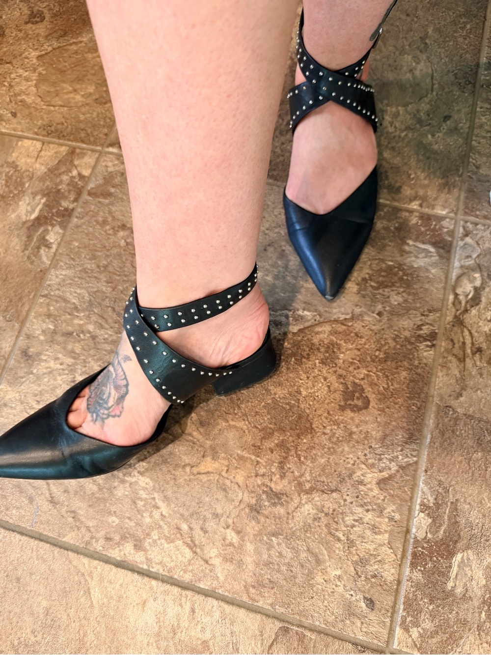 Sol Sana Black Pointed Studded Ankle-Strap Flats 8